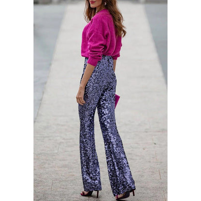 Diva Sequin High Rise Elastic Waist Flare Pants