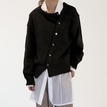 Asymmetrical Button Front Long Sleeve Sweater