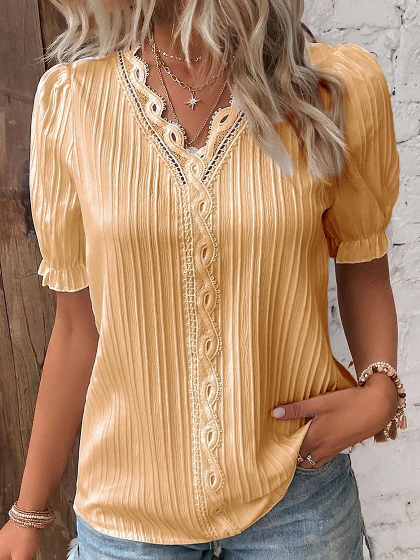 Stylish Hollow Short Sleeve Shirt