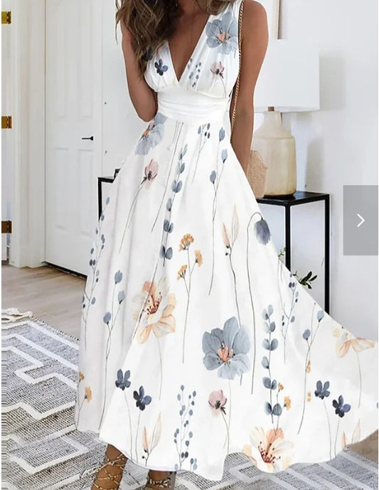 Elegant Floral Print Sleeveless Maxi Dress