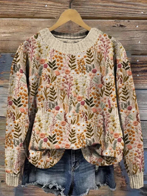 Floral Print Casual Fleece Sweater