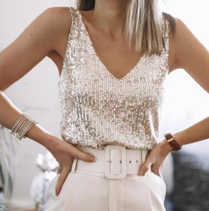 Sequined V-neck Vest