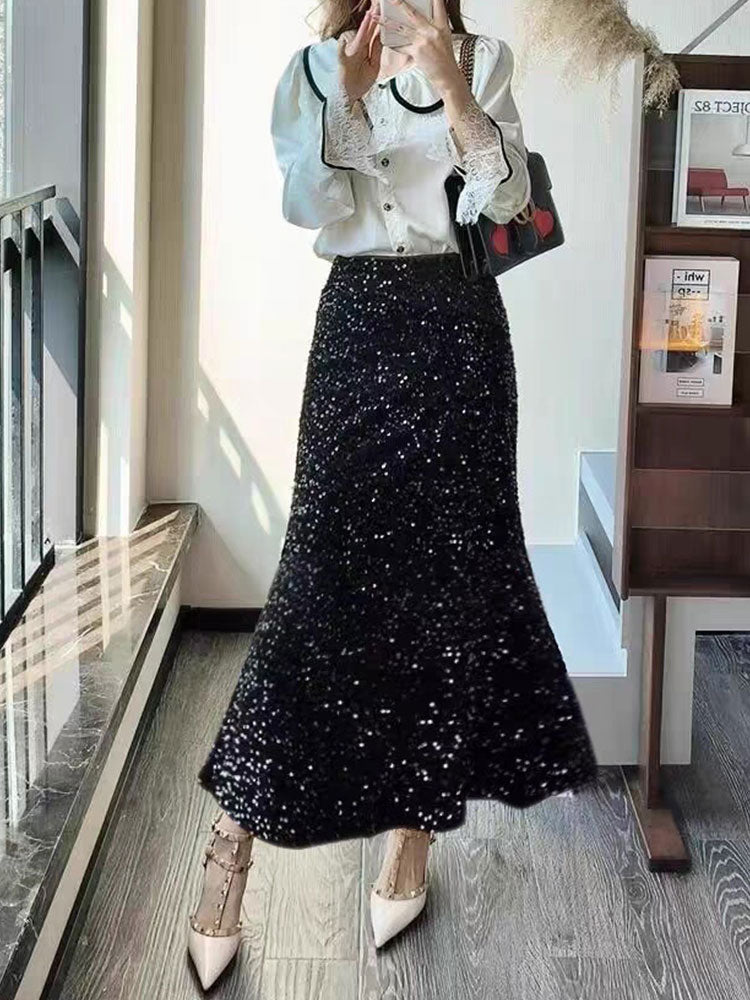 Velvet Sequined Fishtail Skirt