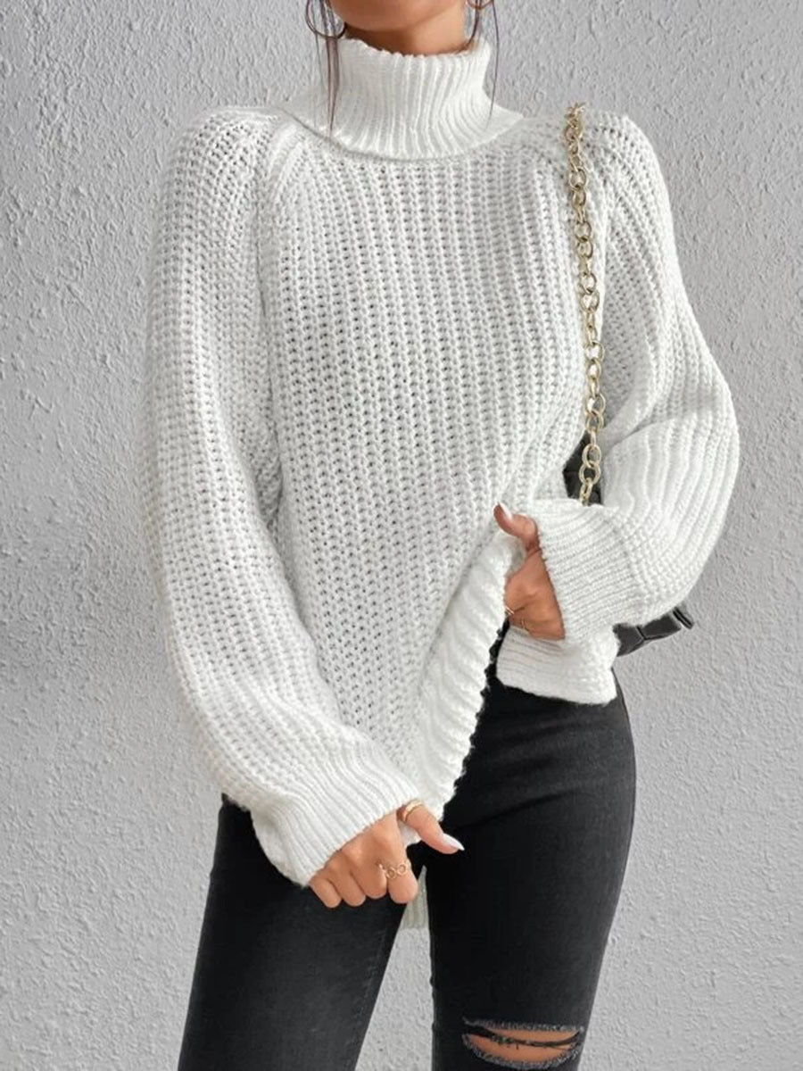 Long Sleeve High Turtleneck Slouchy Ribbed Sweater