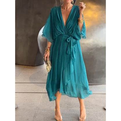 Stylish and elegant V-neck chiffon dress