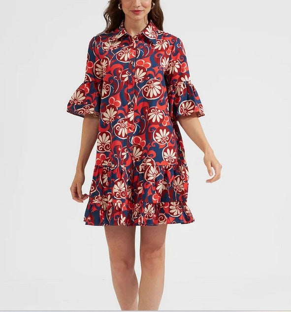 Printed cotton-poplin mini dress