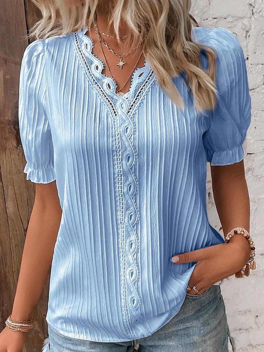 Stylish Hollow Short Sleeve Shirt