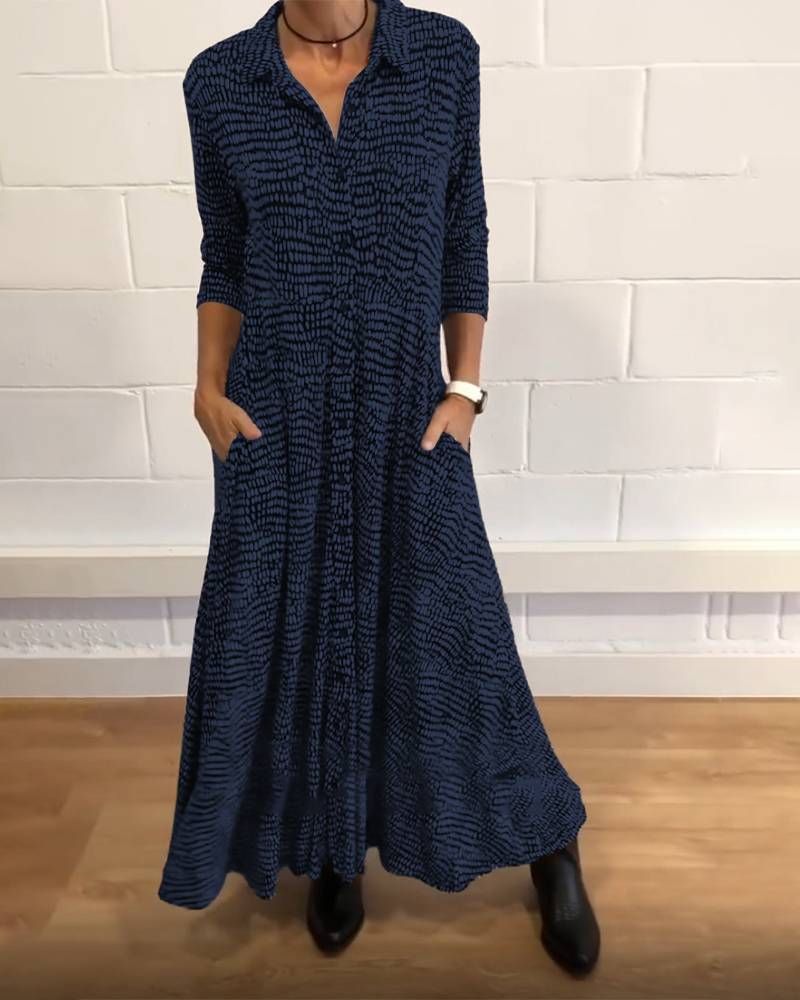 Long Sleeve Button V-neck Maxi Dress