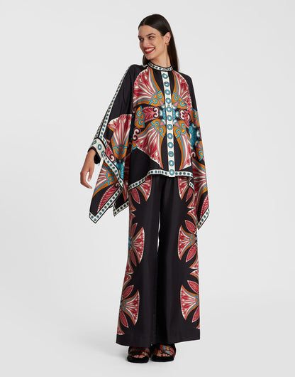 Foulard Geometric Print Silk Shirt and Pants Suit