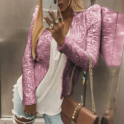 Solid Color Sequined Short Coat