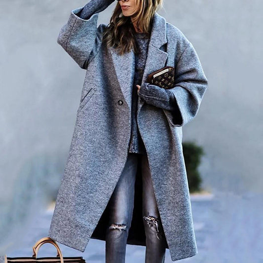 Solid Color Long Sleeve Lapel Coat