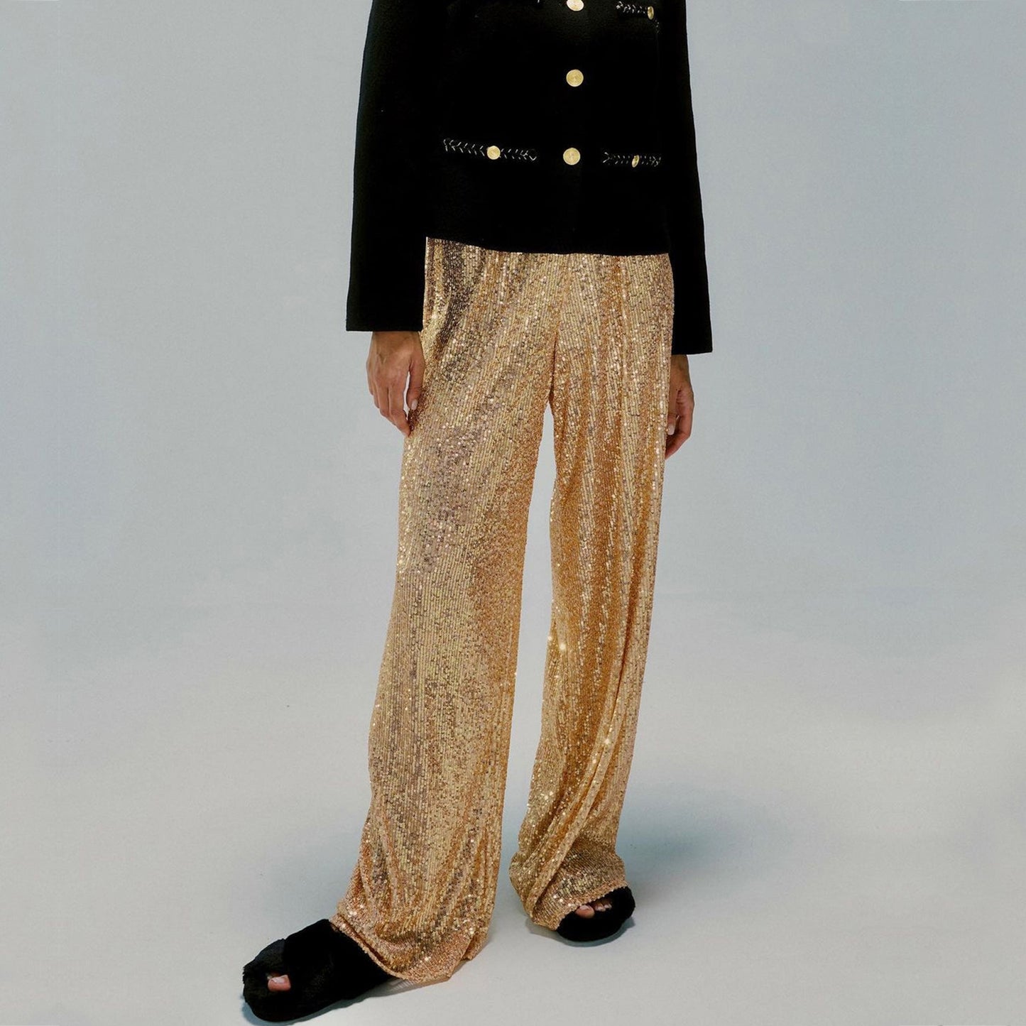 Sequined Casual Straight Pants