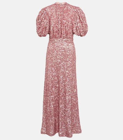 Puff Sleeve Sequined Midi Dress