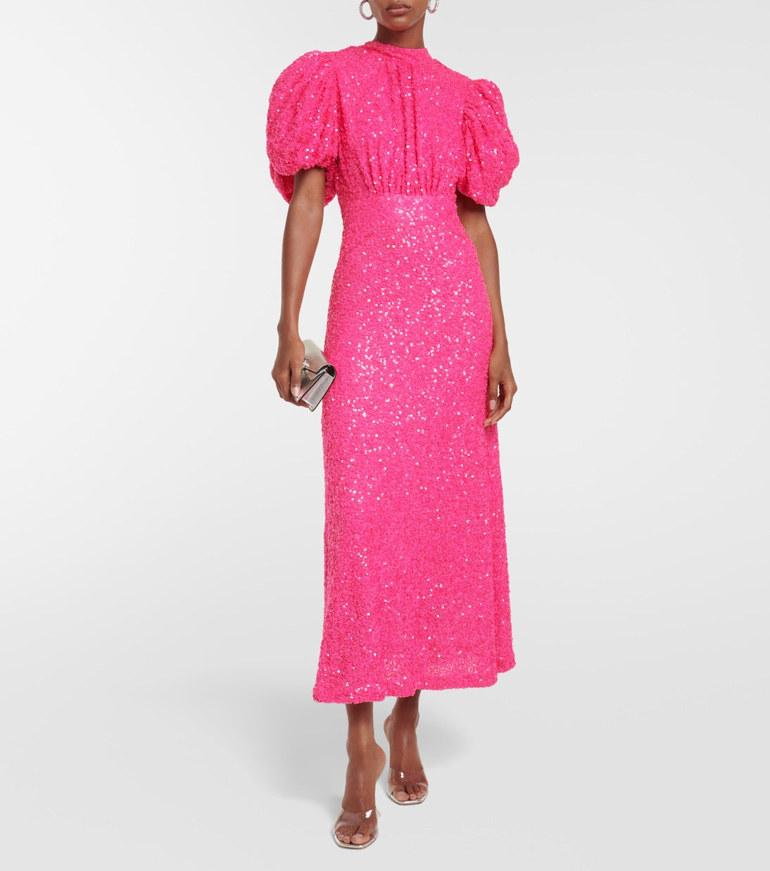 Puff Sleeve Sequined Midi Dress