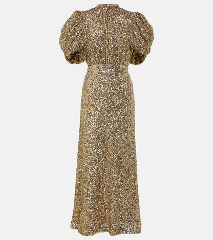 Puff Sleeve Sequined Midi Dress