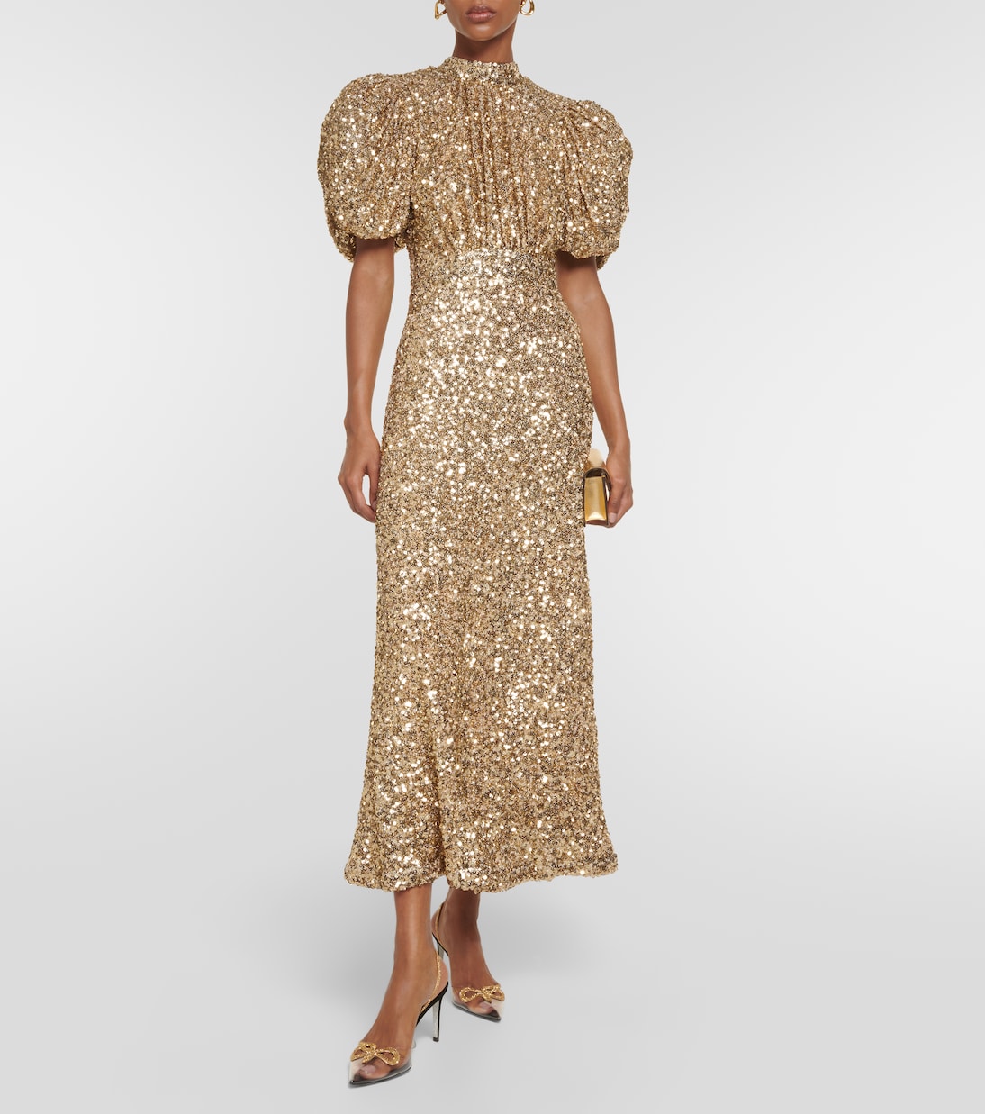 Puff Sleeve Sequined Midi Dress