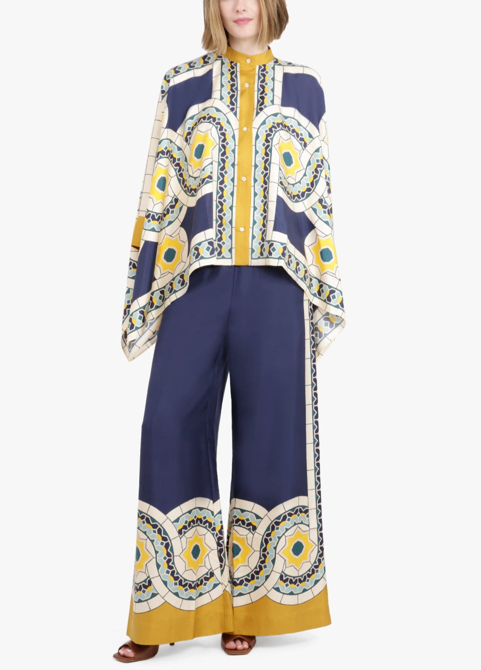 Foulard Geometric Print Silk Shirt and Pants Suit