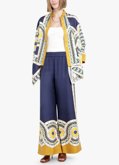 Foulard Geometric Print Silk Shirt and Pants Suit