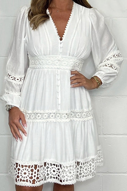 V-neck Lace Cotton Dress