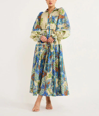 Skye Patchwork Shirtdress In Cornflower