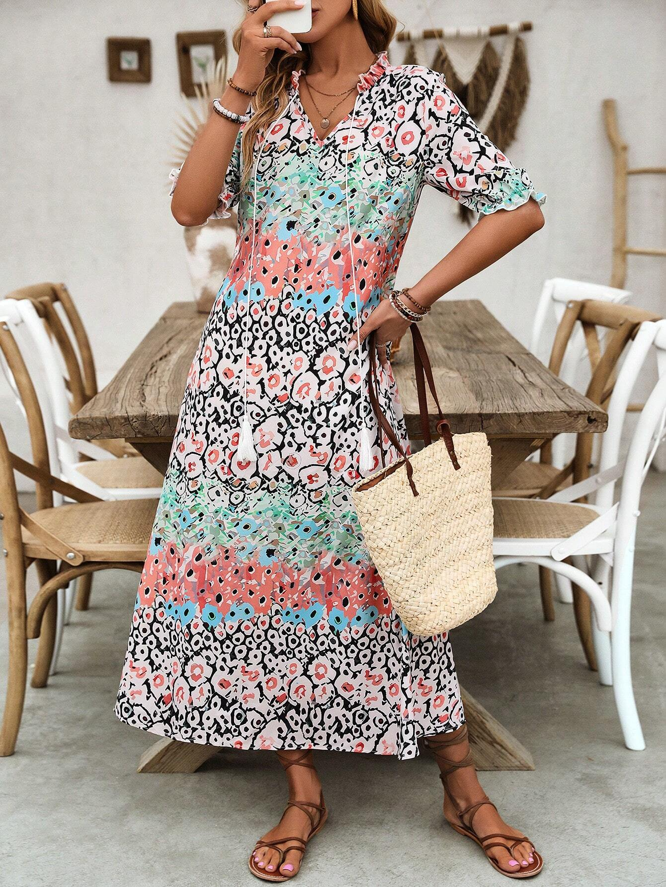 Women's Tie-Front Printed Dress