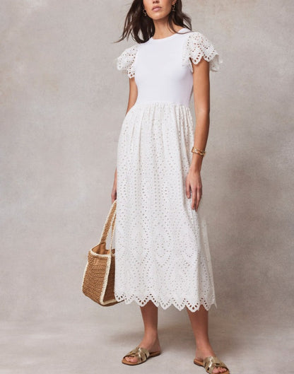 🔥Buy 2 Get 1 Free🔥Embroidered Jersey Broderie Midi Dress