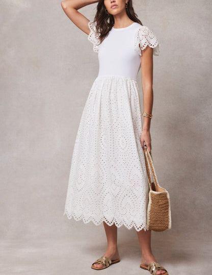 🔥Buy 2 Get 1 Free🔥Embroidered Jersey Broderie Midi Dress