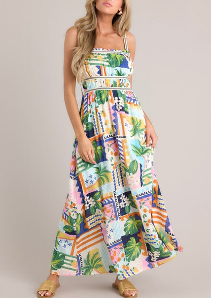 In The Sand Sky Blue Tropical Print Maxi Dress