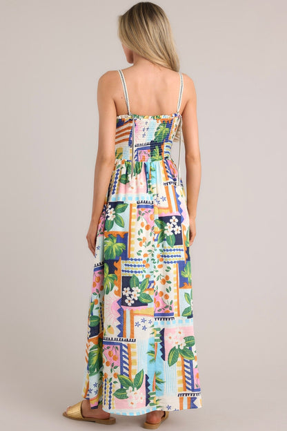 In The Sand Sky Blue Tropical Print Maxi Dress