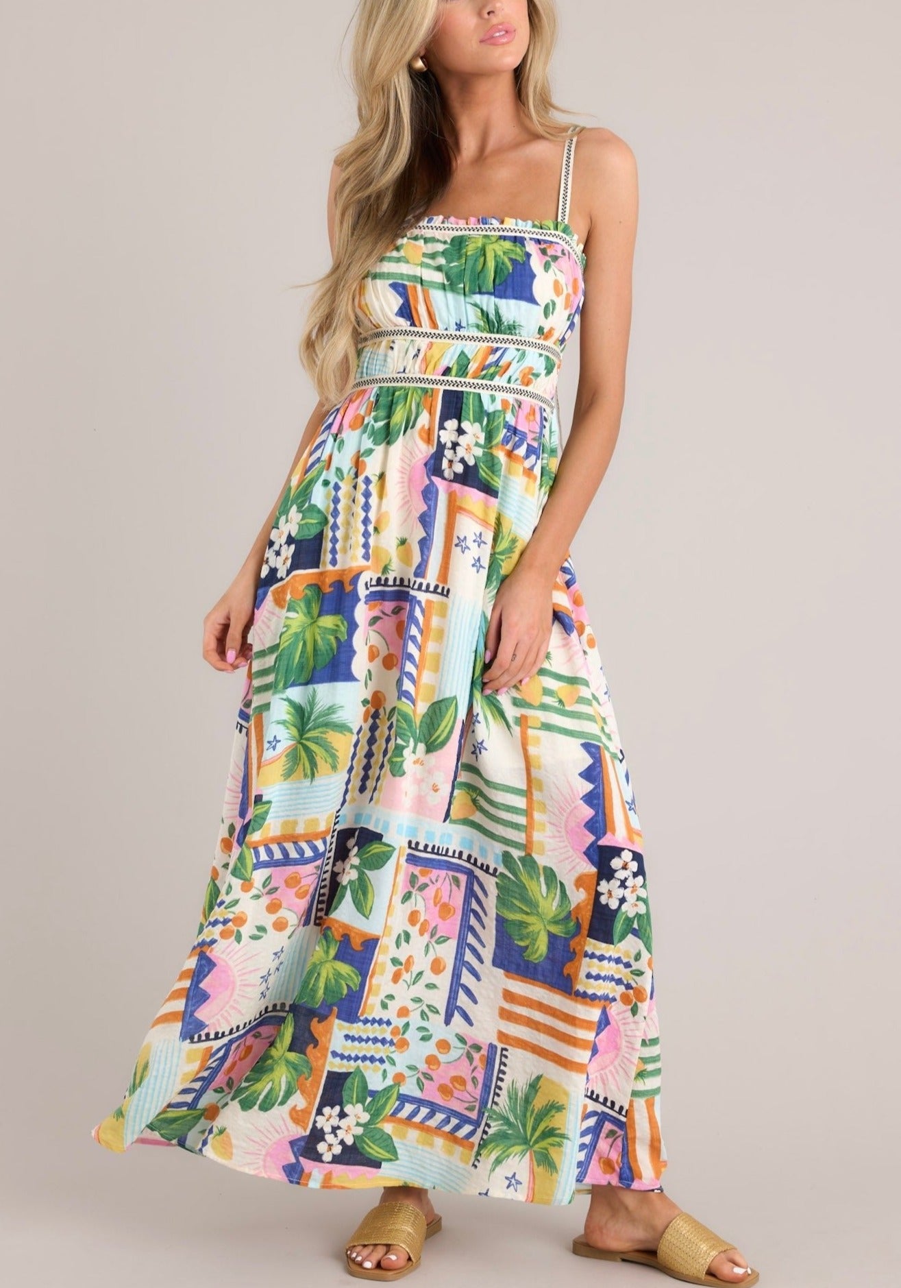 In The Sand Sky Blue Tropical Print Maxi Dress