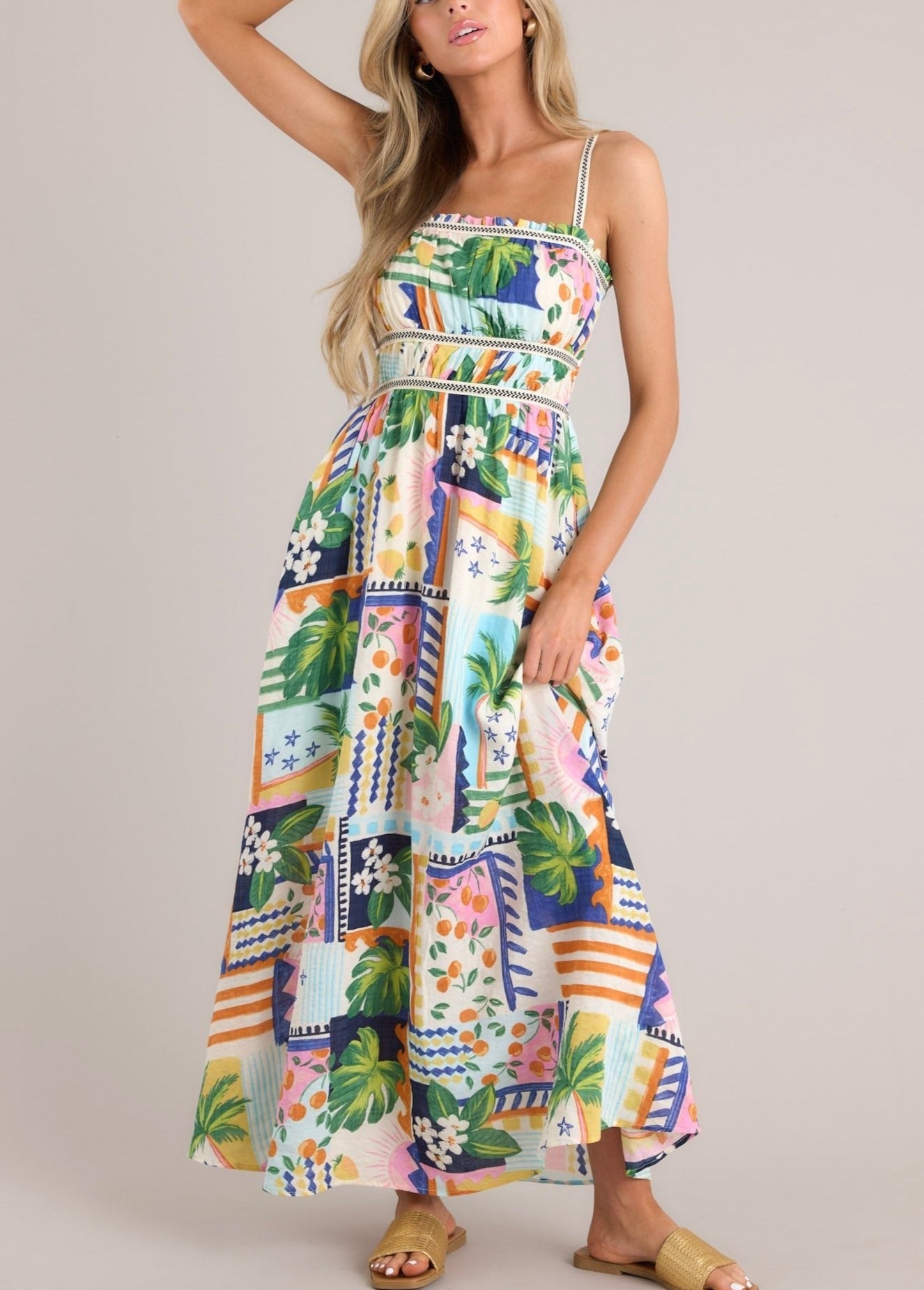 In The Sand Sky Blue Tropical Print Maxi Dress