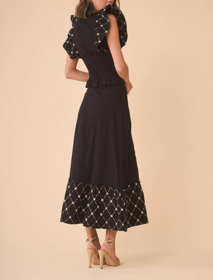 Smocked Top and High Waist Midi Skirt Set