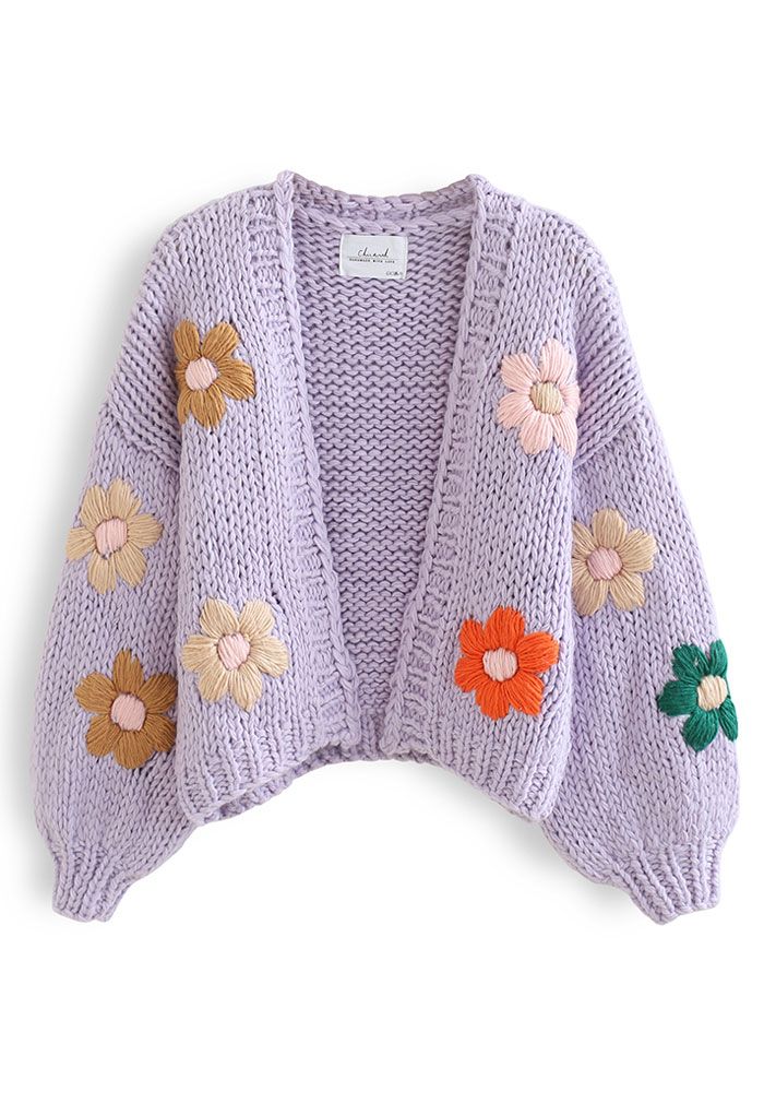 STITCH FLOWERS HAND-KNIT CHUNKY CARDIGAN