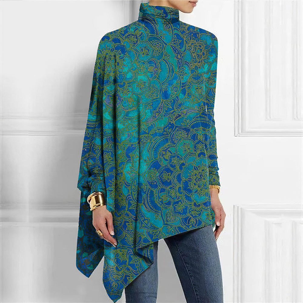 Glamorous Green Print Mock Neck Top