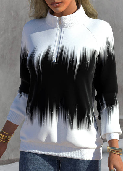 Zipper Ombre Black High Neck Long Sleeve Sweatshirt