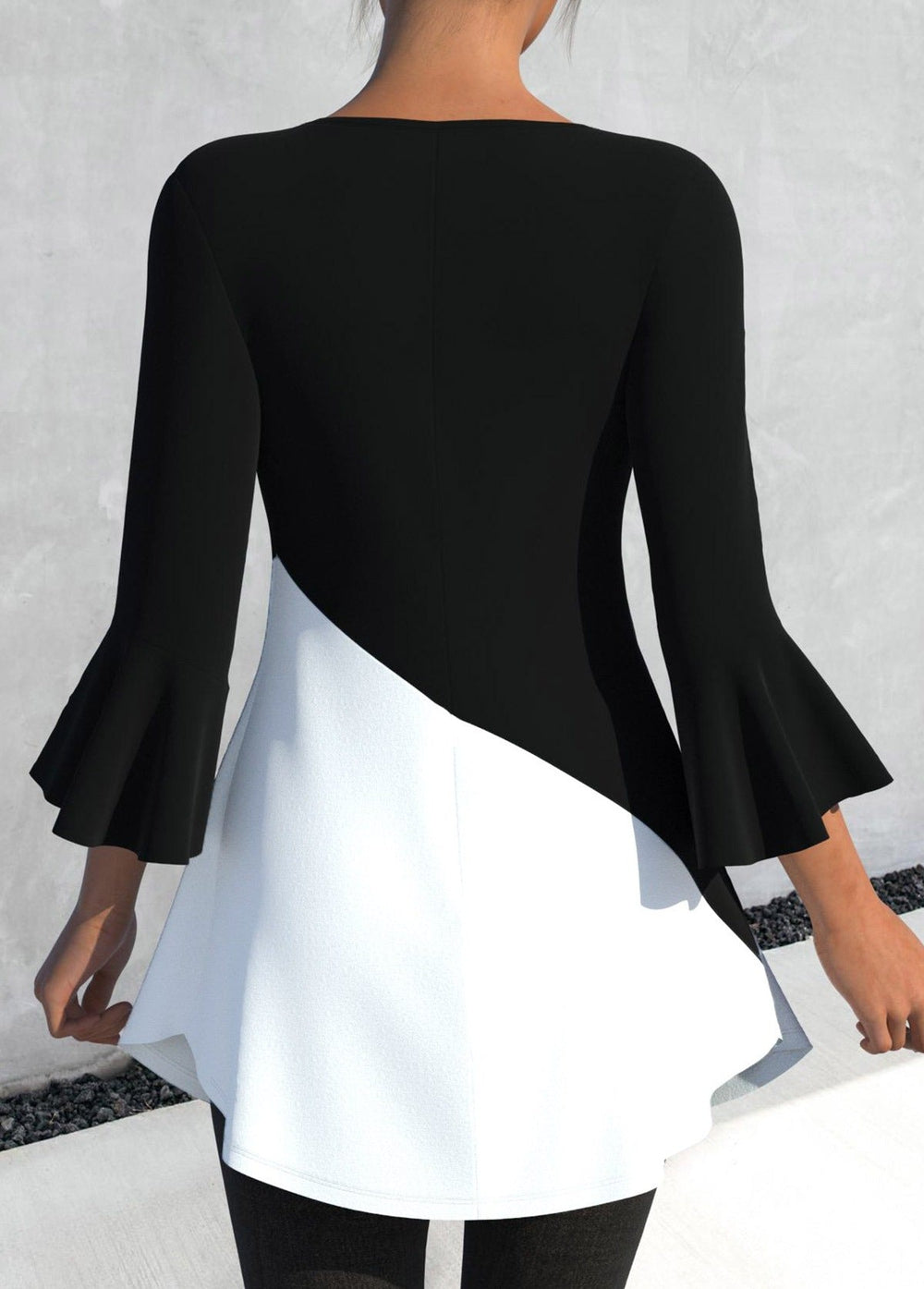 Black And White Color Block Button Top