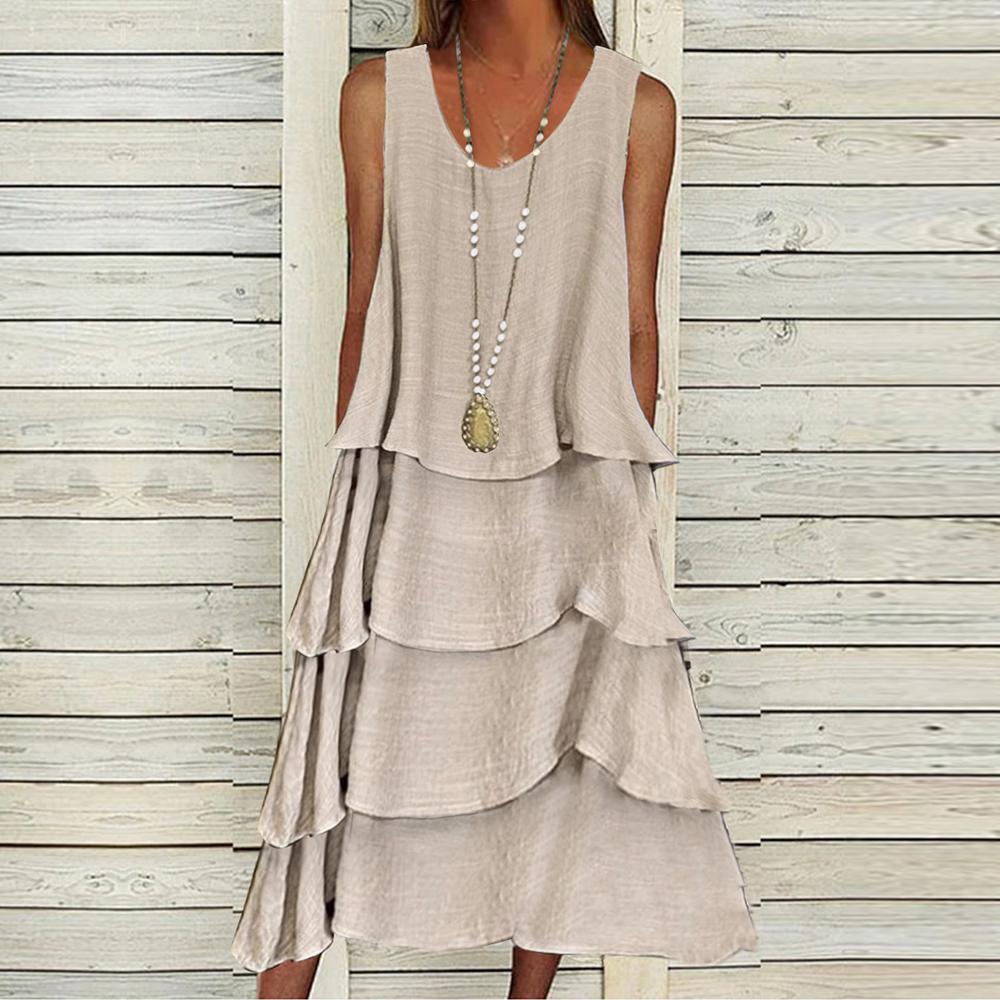 Apricot Plain Sleeveless Midi Dress