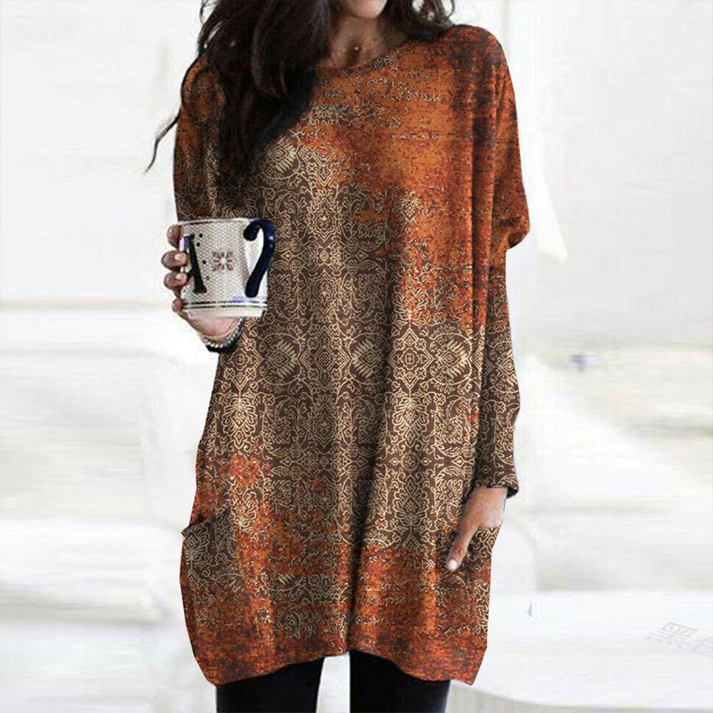 Orange Print Long Sleeve Top