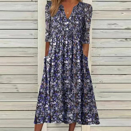 Modern Print Half Sleeve Midi Dress