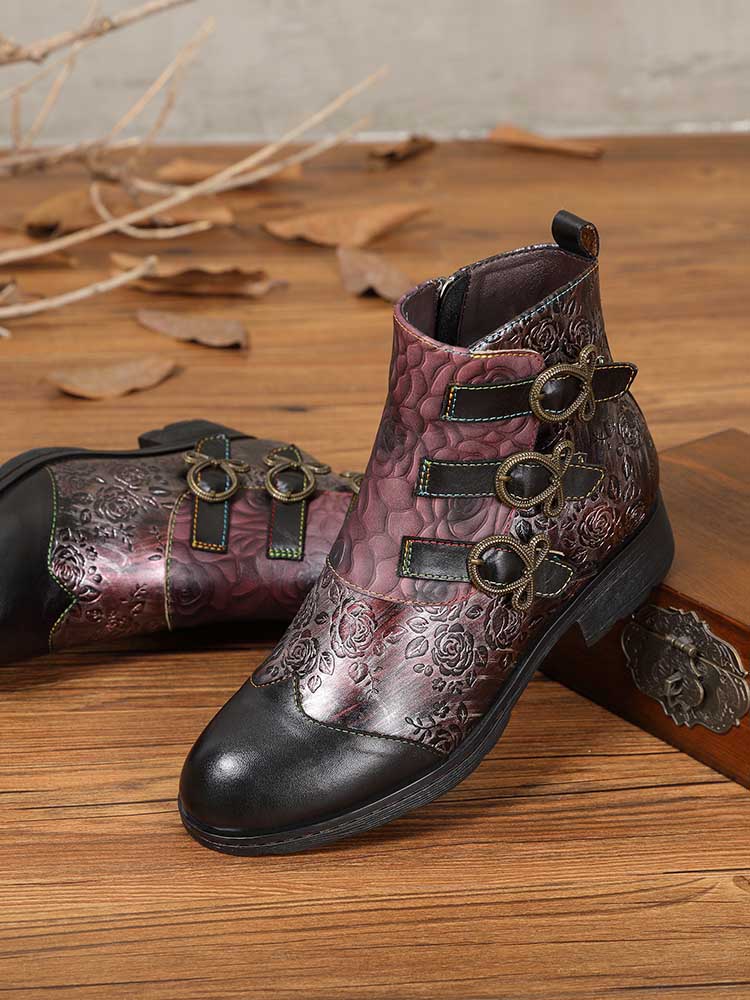 Zapatos planos con cierre de vachette pintado retro