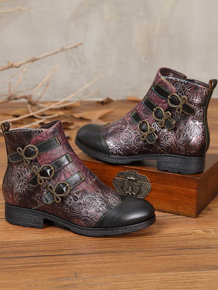 Zapatos planos con cierre de vachette pintado retro