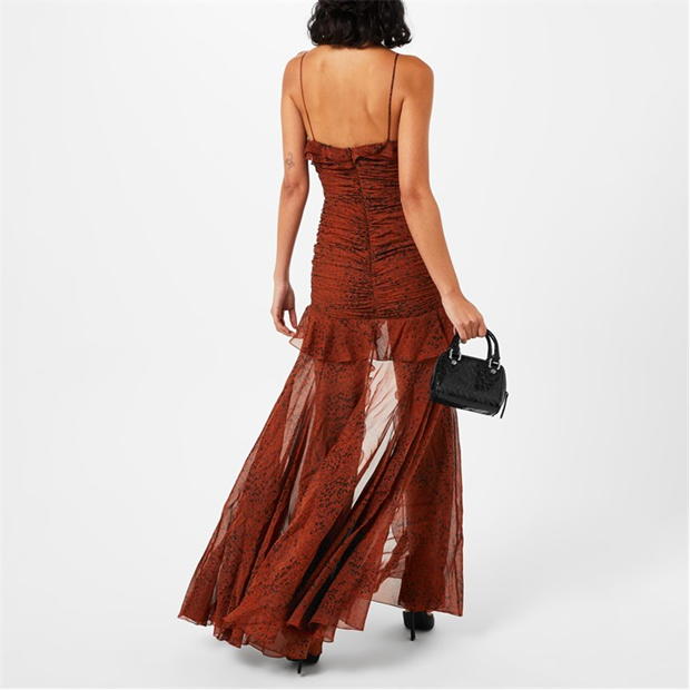 Leopard Print Draped Evening Dress