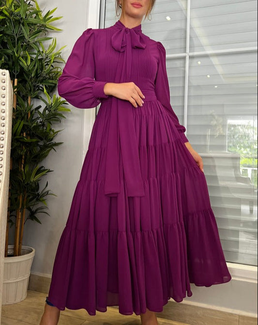 Lace long-sleeve purple dress