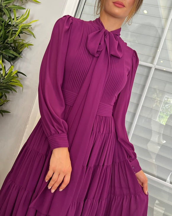 Lace long-sleeve purple dress