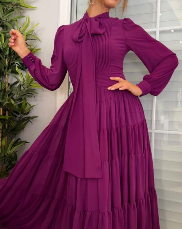 Lace long-sleeve purple dress