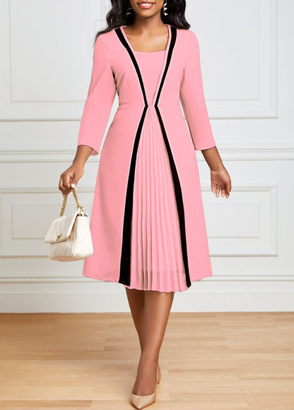 Square Neck Three Quarter Length Sleeve Dress