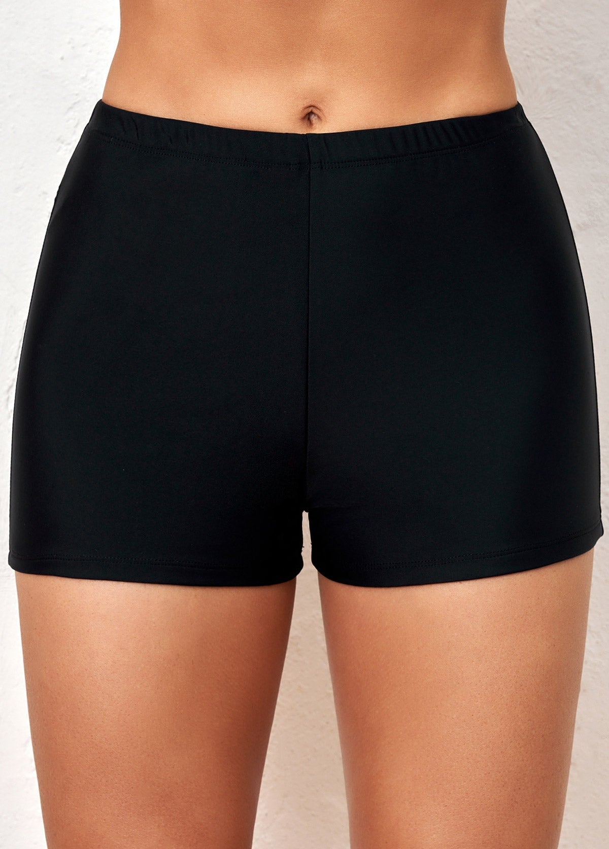 Mid Waisted Black Elastic Detail Swimwear Shorts