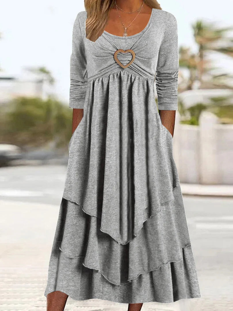 Plain Regular Fit Crew Neck Long Sleeve Casual Midi Dress