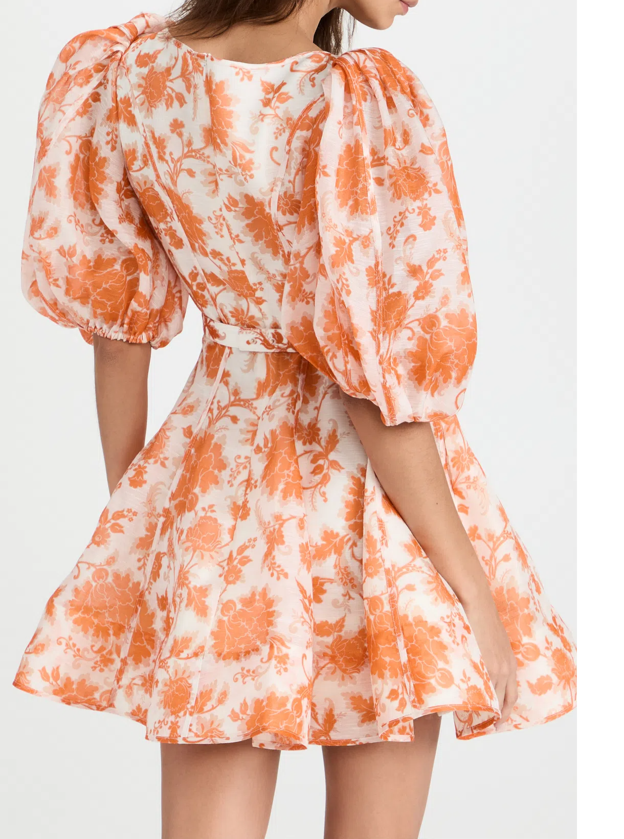 Postcard Puff Sleeve Mini in Orange Tonal Floral Dress