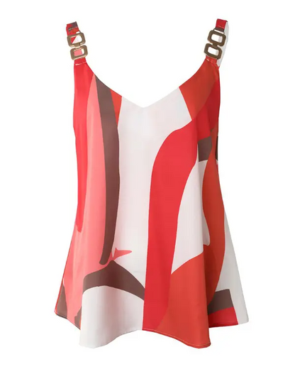 Geo Print Chain Strap V-Neck Cami Top